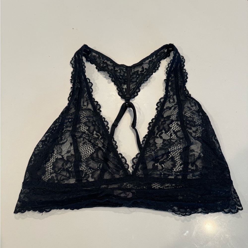 SavageX Fenty black lace floral racerback bralette, S